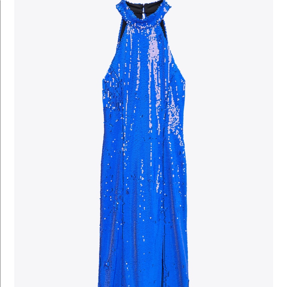 NWT ZARA Blue Tube Sequin Midi Dress